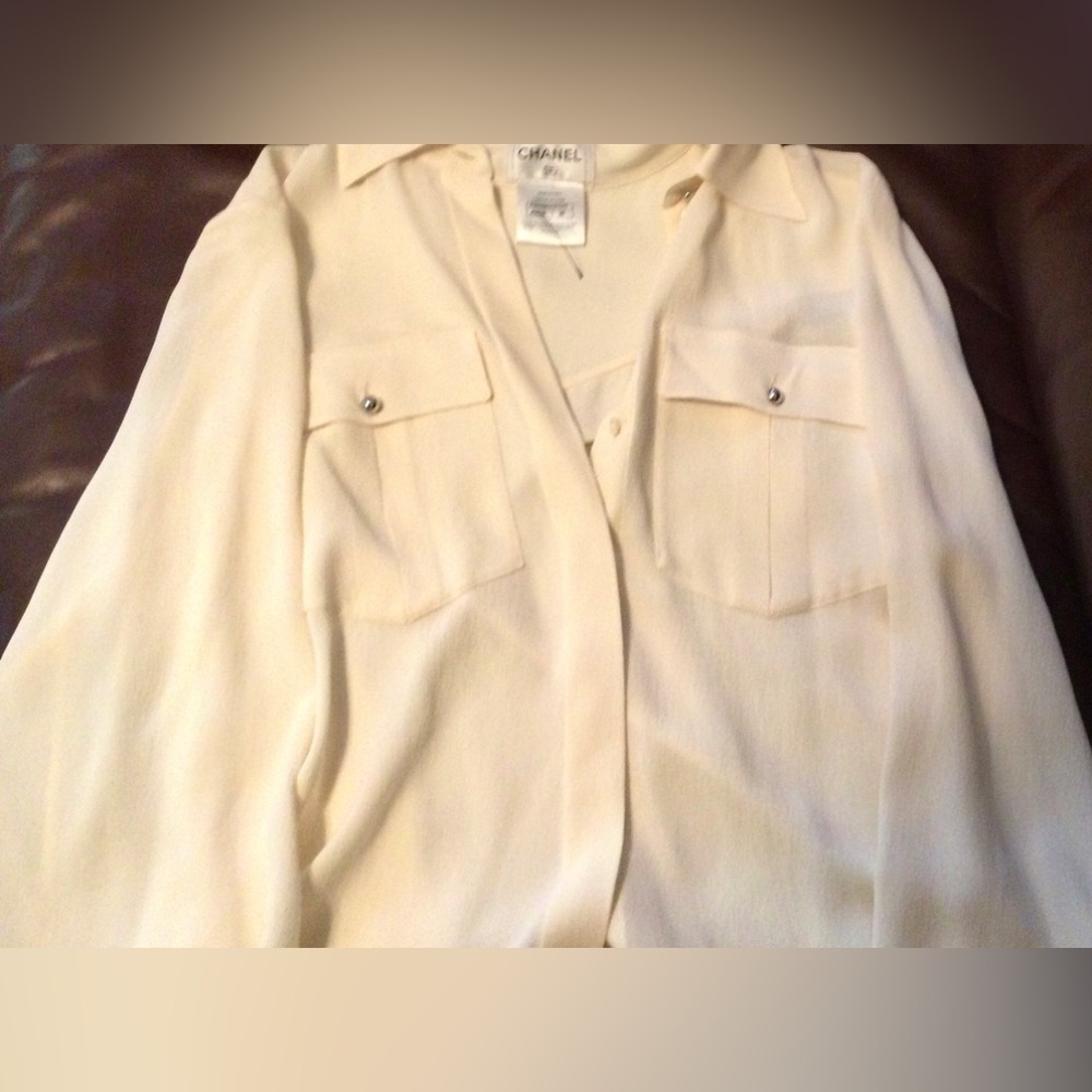🧡Sold ebay🧡Chanel 2015 Cruise Collection Creme silk high-low top Fr 38 - Picture 4 of 10